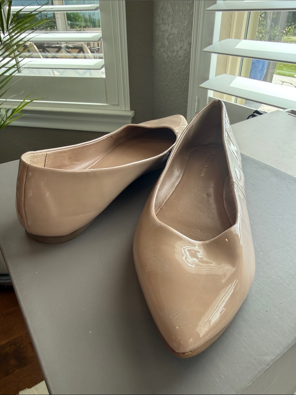 BCBGeneration Nude Patent Pointed-Toe Ballet Flats